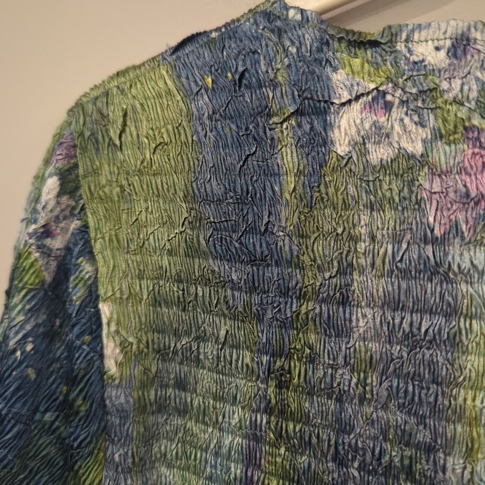 Y2K Crinkle Sequin Top Green Blue 3/4 Sleeve Blouse‎ L image 6